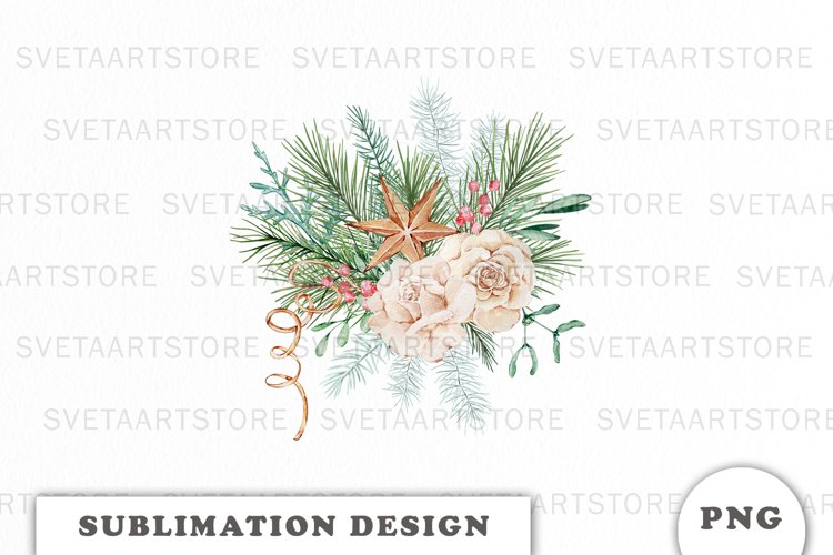 Watercolor Christmas bouquet sublimation