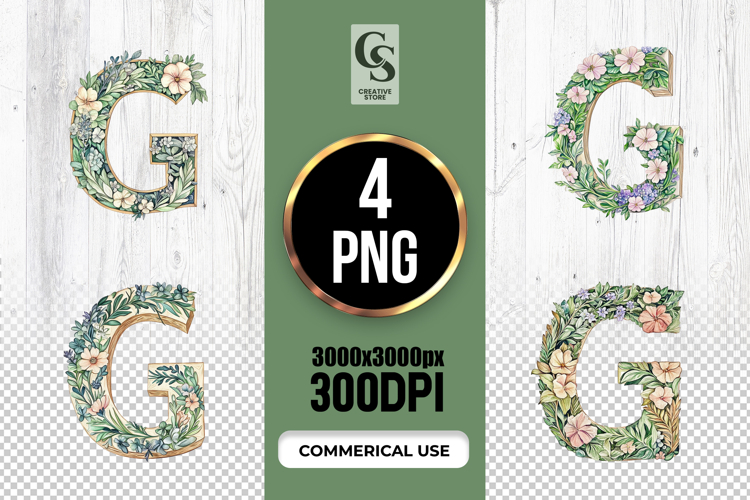 Watercolor Floral Letter G Clipart Sublimation PNG
