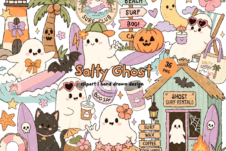 Retro Coastal Halloween Clipart Spooky Coastal Halloween example image 1