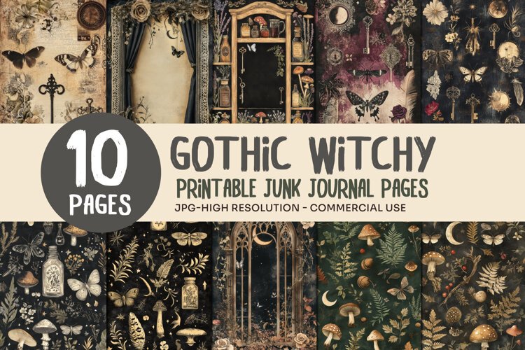Dark Gothic Witchy Junk Journal Pages example image 1