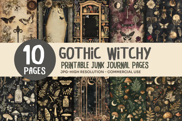 Dark Gothic Witchy Junk Journal Pages