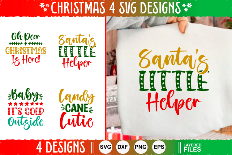 4 Christmas SVG Designs, Christmas SVG Cut file design
