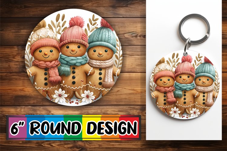 Christmas Gingerbread Man Round Design Keychain Sublimation