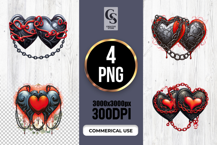 Gothic Chained Heart Illustration Clipart Sublimation PNG