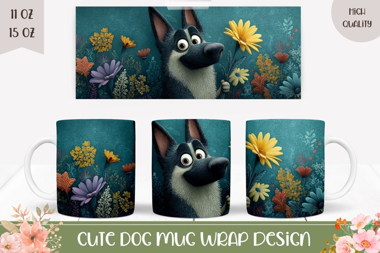 German Shepherd Mug Design, Floral Mug Sublimation