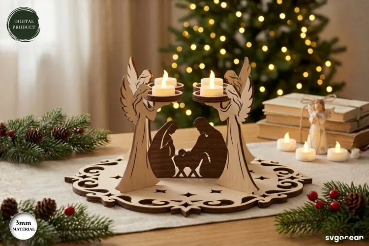3D Nativity Angel Candle Stand Laser Cut | Glowforge | SVG