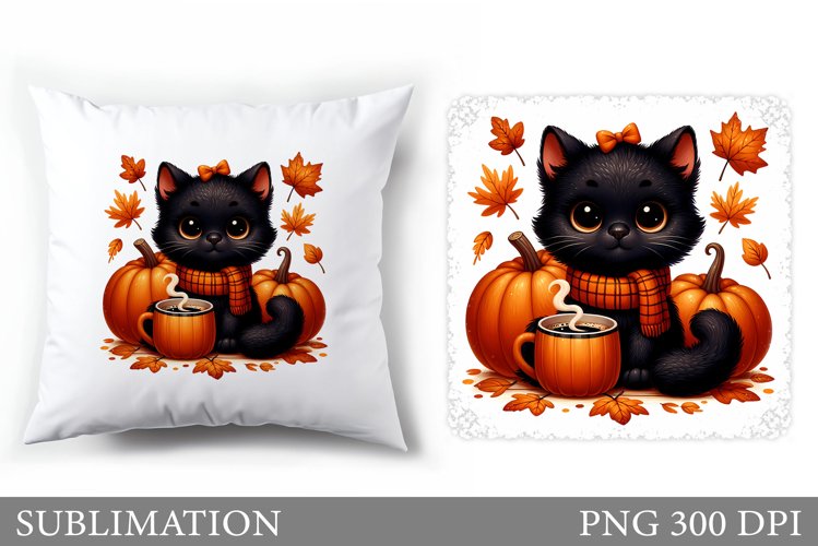 Fall Cat Pillow Design. Fall Pillow Sublimation example image 1