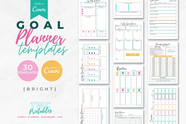Goal Planner Canva Templates | 30 Editable Pages