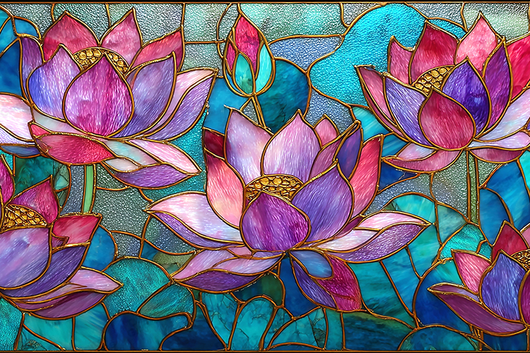 Stained Glass Lotus Flowers Artwork in Vibrant Colors