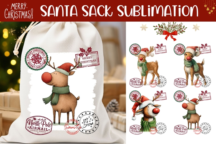 Cartoon Christmas Deer Santa Sack, Kids Santa Sack Designs