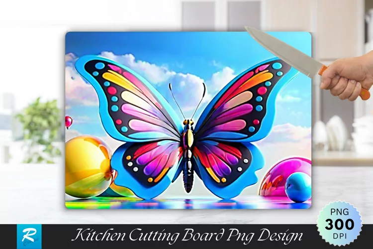 3D Colorful Butterfly Cutting Board Sublimation Design
