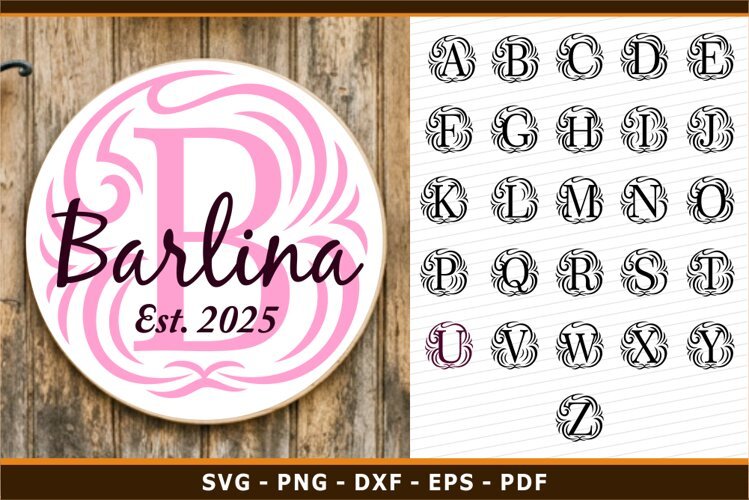 Round Flourish / Ornate Alphabet Monogram Letters Font SVG example image 1
