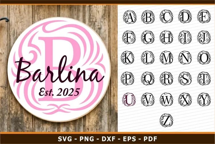 Round Flourish / Ornate Alphabet Monogram Letters Font SVG