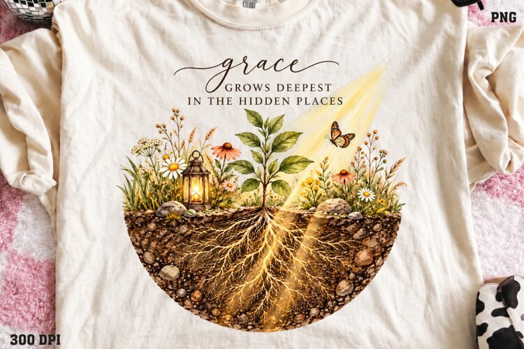 Grace Grows Deepest Christian Shirt PNG, Rooted in Grace Flo example image 1