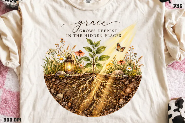 Grace Grows Deepest Christian Shirt PNG, Rooted in Grace Flo