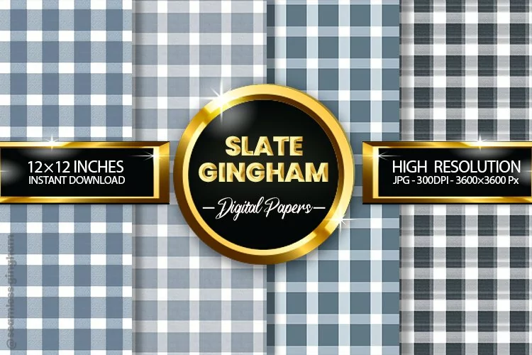 Slate Gingham Digital Papers 04 Variations