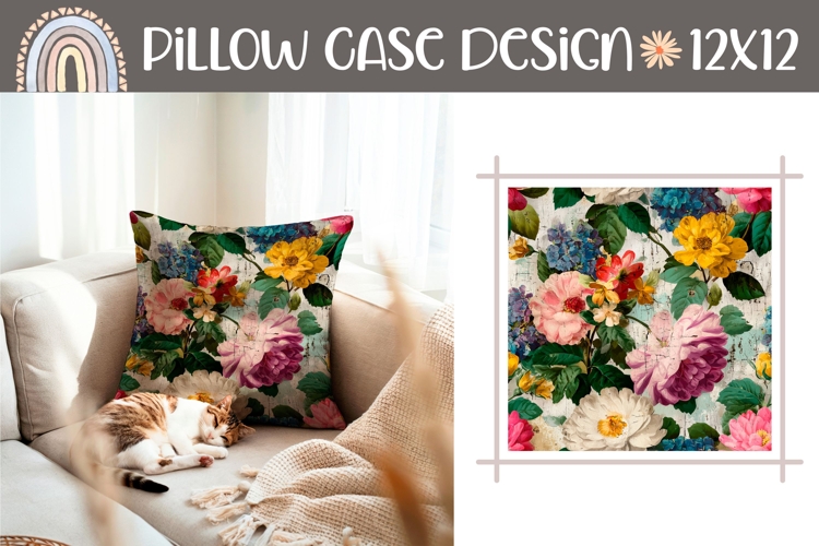 Peony Pillow PNG, Vintage Pillow Case Sublimation