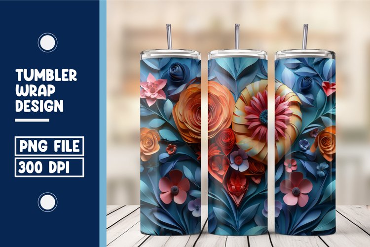 Heart Flower Tumbler Wrap Design