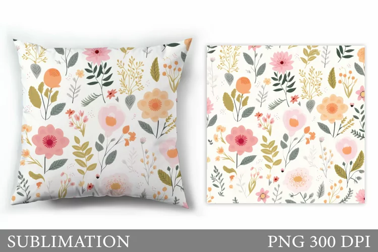 Wildflowers Pillow Sublimation. Flowers Sublimation
