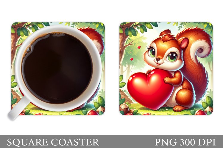 Valentines Squirrel Coaster. Squirrel Coaster Sublimation example image 1