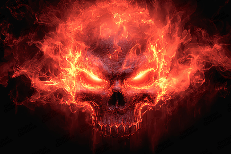 Intense Red Flaming Skull Artwork Dark Horror Background