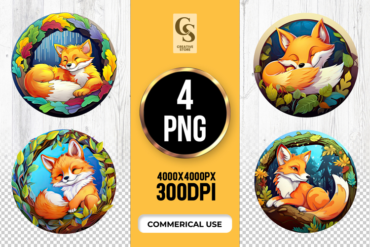 Cute Fox In Forest Leaves Clipart Sublimation PNG