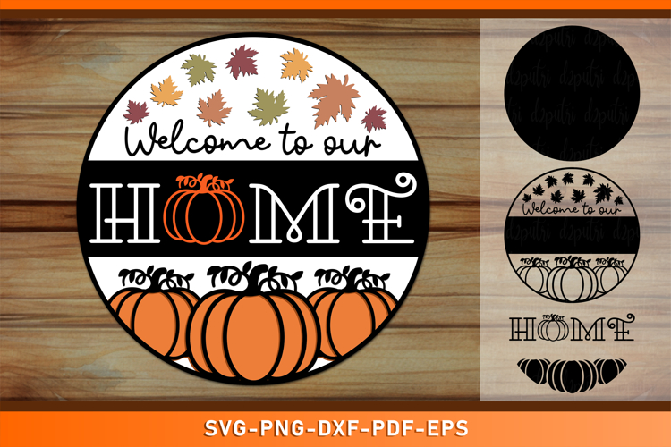 Welcome Fall Leaves Pumpkin Sign, SVG Laser Cut Files
