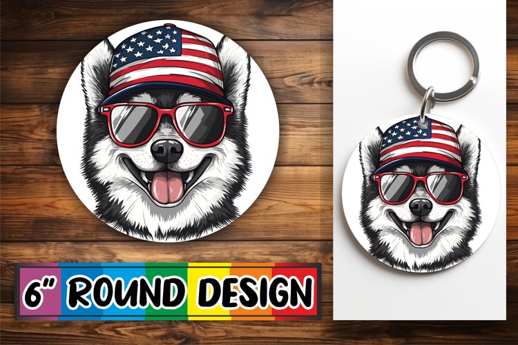 Dog with American Flag Round Ornament Sublimation Design