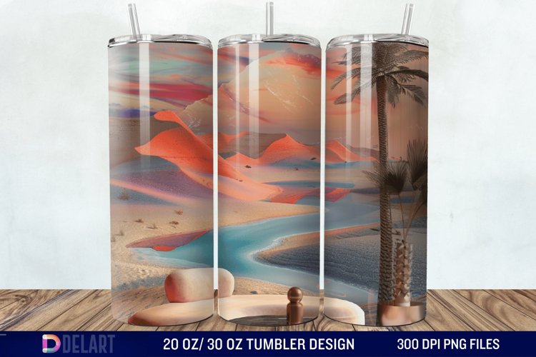 3D Tranquil Desert Oasis Stained Glass Tumbler Wrap example image 1