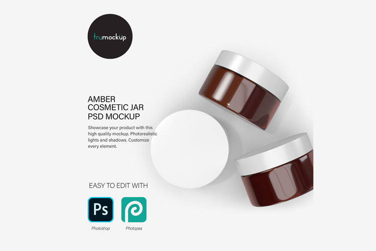 3D Amber Glass Jars - PSD Mockup