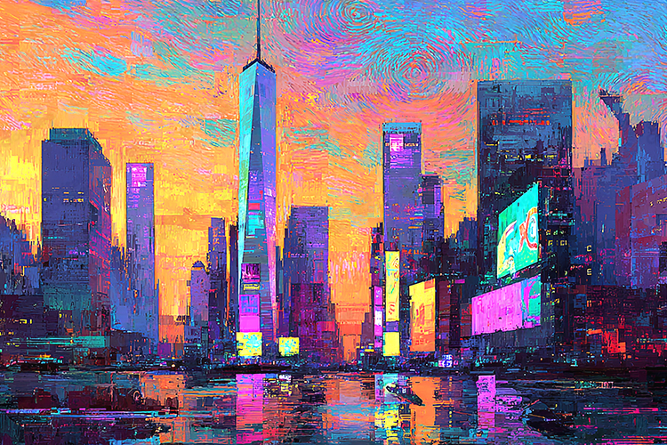 Vibrant Neon Cityscape Digital Painting Background