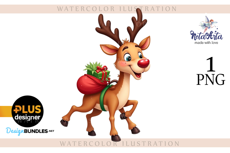 New Years Christmas deer watercolor
