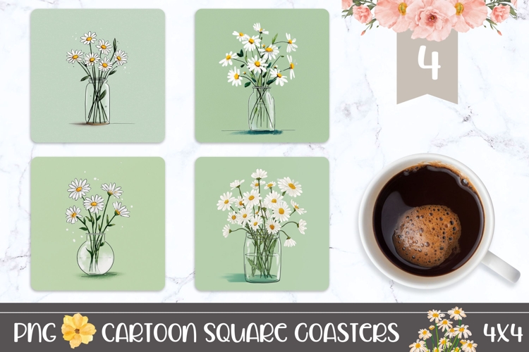 Summer Flowers Square Coasters, Floral Square Coaster Design