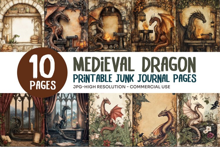 Medieval Dragon Junk Journal Pages example image 1