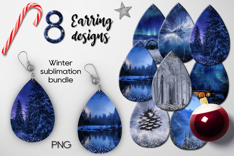 Winter forest | 8 Teardrop earring Sublimation designs, PNG example image 1
