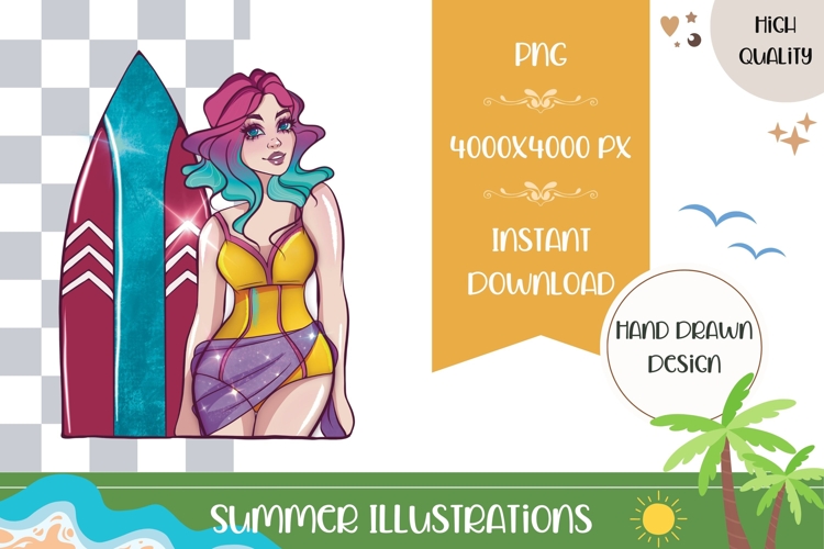 Hand Drawn Summer Girl Illustration, Cartoon Girl PNG