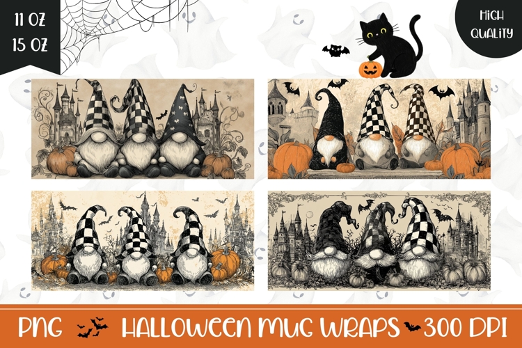 Cartoon Halloween Gnomes Mug Designs, Halloween Mug Print