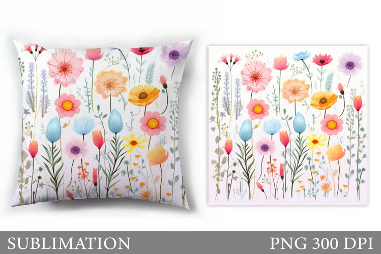 Flowers Sublimation. Wildflowers Pillow Sublimation example image 1