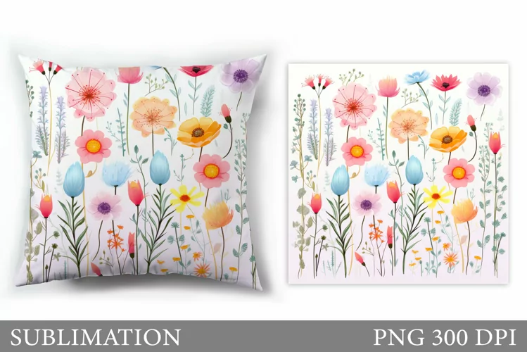 Flowers Sublimation. Wildflowers Pillow Sublimation