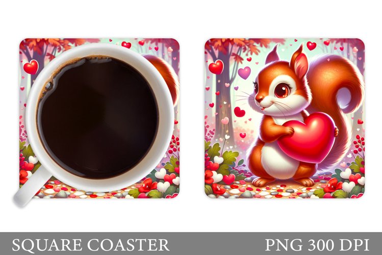 Valentines Squirrel Coaster. Squirrel Coaster Sublimation