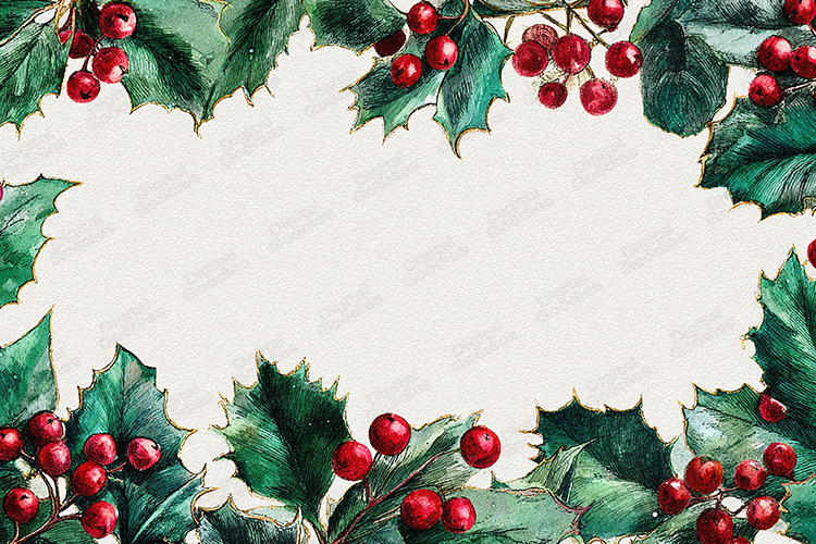 Engraved Holly and Red Berries Frame Vintage Christmas Borde