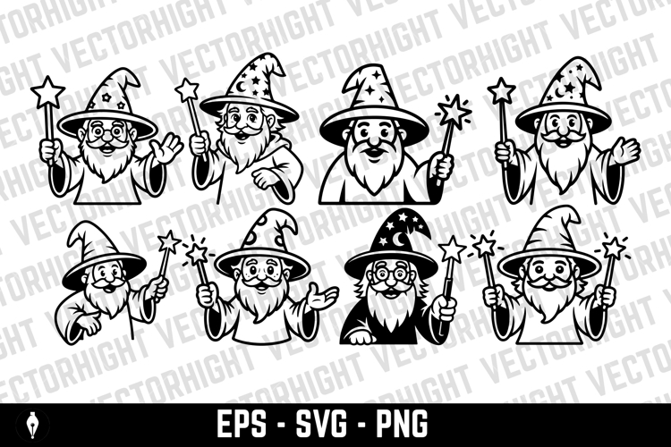 mascot of a friendly wizard with a long beard