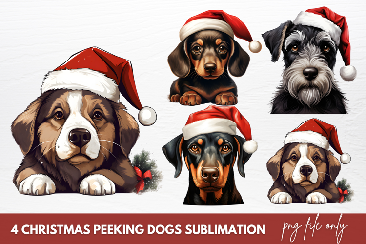Christmas Peeking Dogs Sublimation Clipart