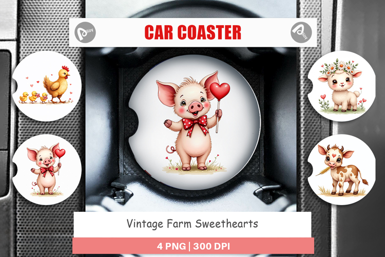 Vintage Farm Valentine Car Coaster