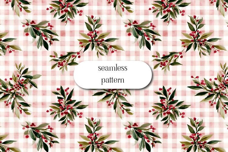 Holiday Berry Plaid Pattern | Christmas Digital Paper example image 1