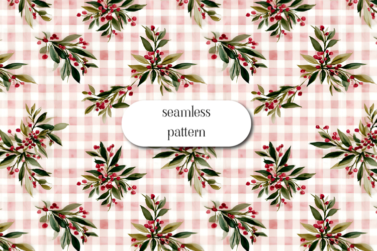 Holiday Berry Plaid Pattern | Christmas Digital Paper