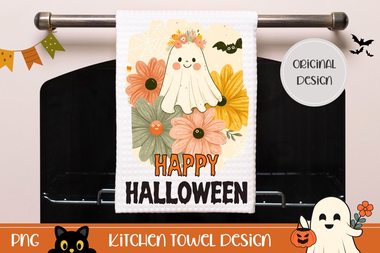 Cartoon Halloween Ghost Towel, Cute Halloween Towel Template