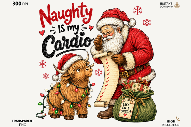 Funny Santa Highland Cow Christmas Quote Sublimation PNG