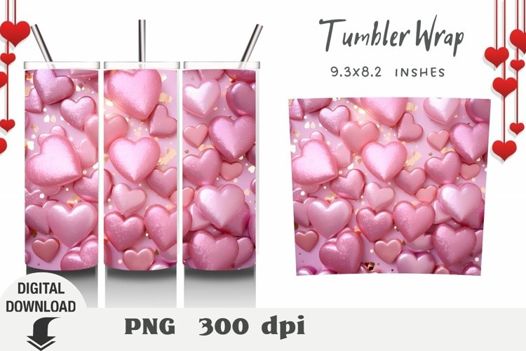 Valentines Day Tumbler Wrap, heart 3D Sublimation