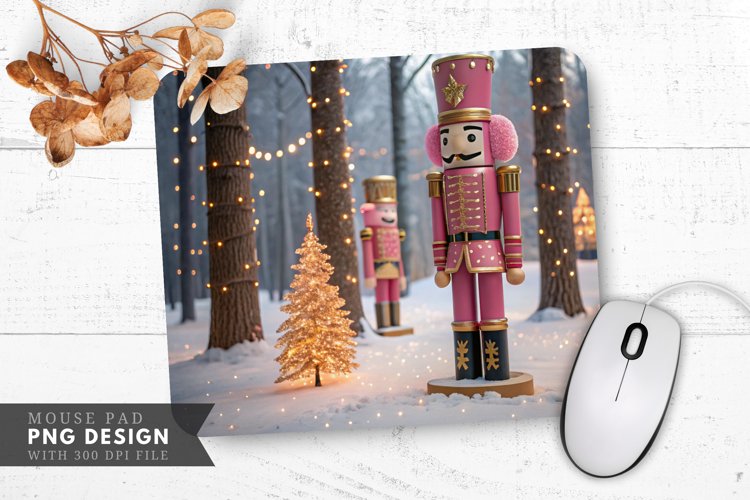 Pink And Gold Christmas Nutcrackers Mouse Pad PNG